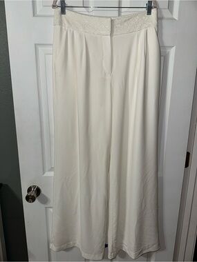 New York & Company Cream Wide-Leg Dress Pants with Lace Waist